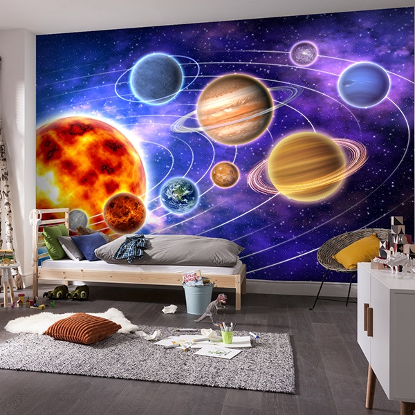 Papier peint Réaliste affichage Système Solaire contient le Soleil et les  neuf planètes 