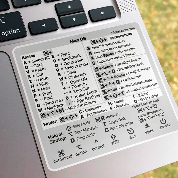 Autocollant avec les raccourcis clavier pour ordinateur portable