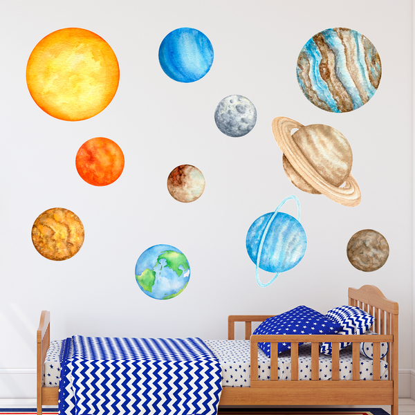 Stickers Muraux Espace Planète Autocollants Muraux Mural Stickers  Astronaute Étoiles Fusée pour Chambre Enfants Garçon Bébé