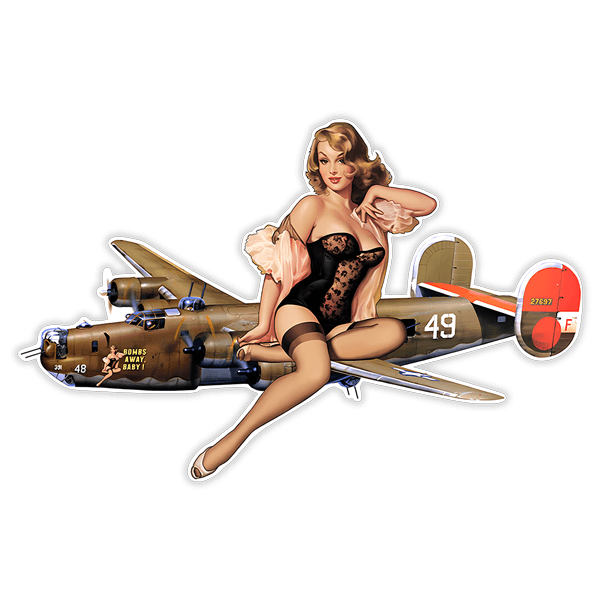 Stickers muraux: Sticker décoratif pin-up avec avion bombardier vin