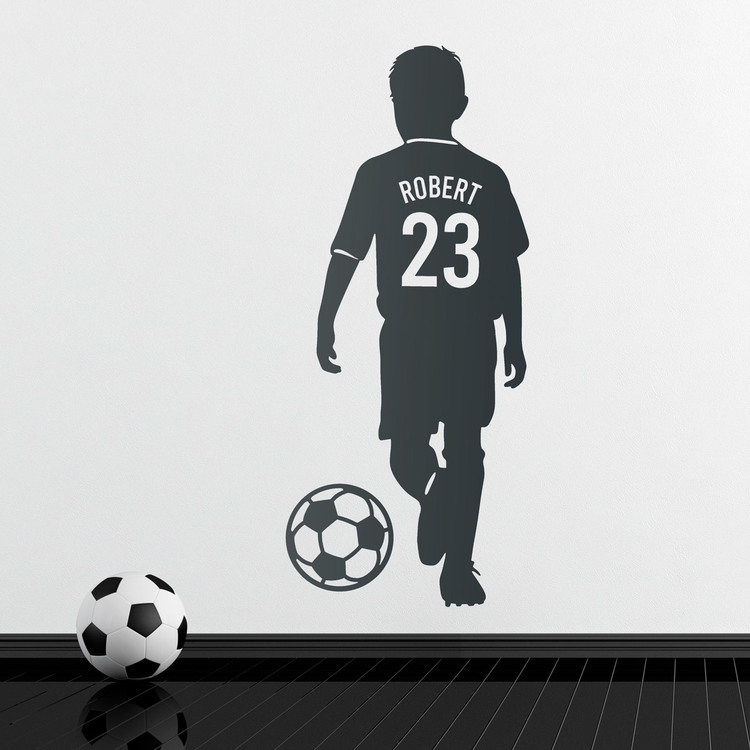 Stickers pour enfants: Silhouette d'un enfant footballeur avec ballon per