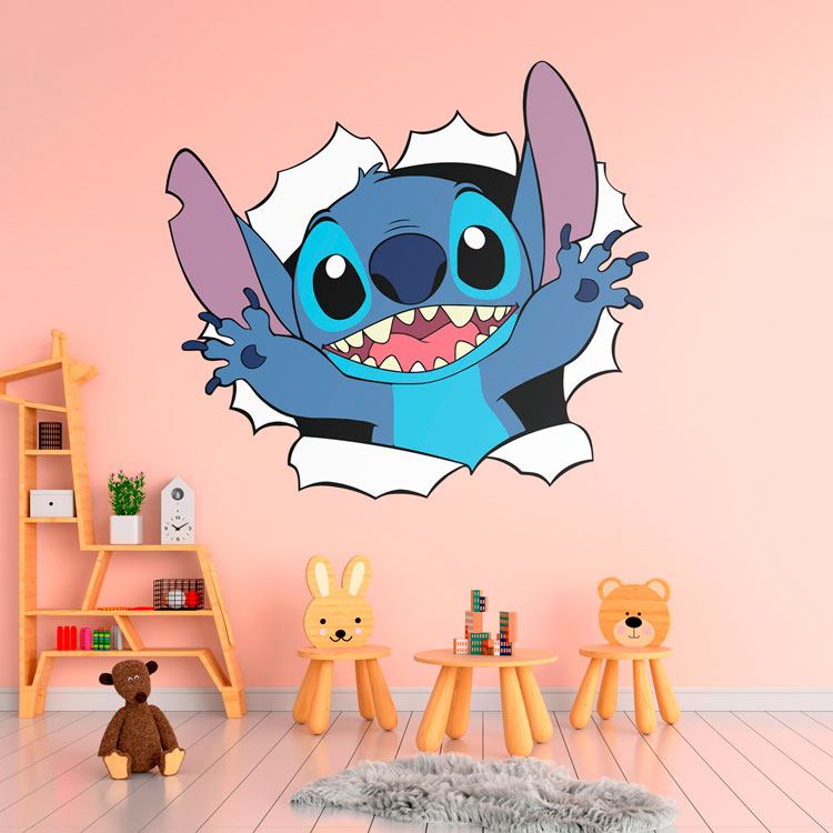 Stickers pour enfants: Stitch sortant du mur