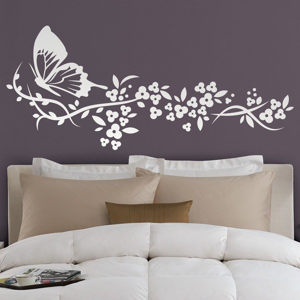 Sticker mural décoratif pour tête de lit, fleurs et feuilles tropicales, 83  cm X 160 cm. Décoration unique pour votre chambre! Magnifique et coloré.