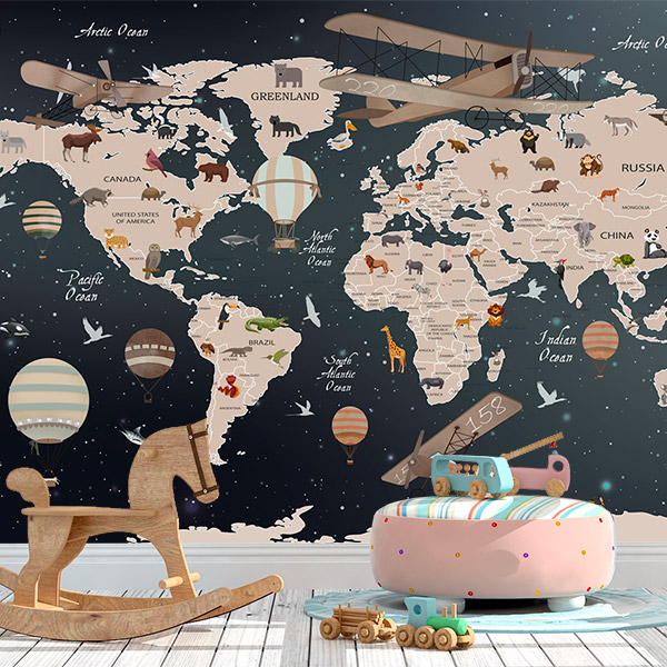 Affiche Carte des Animaux du monde, planisphère pour chambre d'enfant