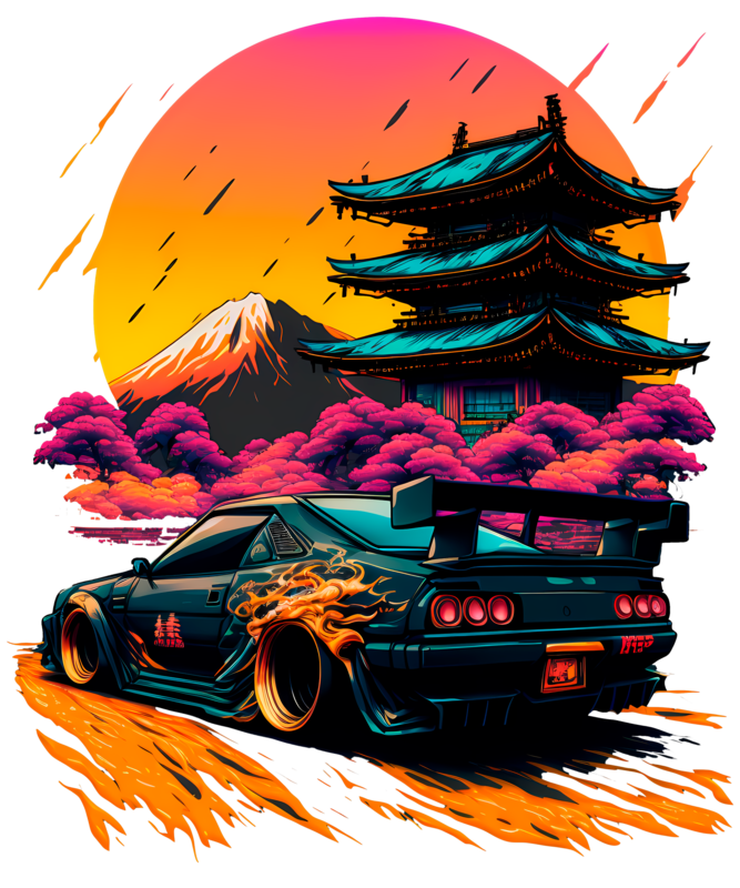 T-shirts: T-shirt de Voiture Tuning Drifting avec Temple Jap