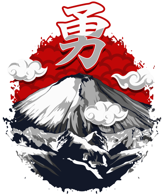 T-shirts: T-shirt Mont Fuji avec Kanji et Nuages