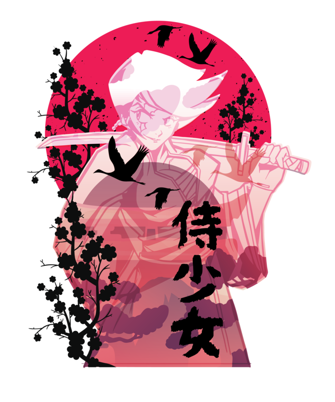 T-shirts: T-shirt Anime avec Katana et Cerisier Japonais