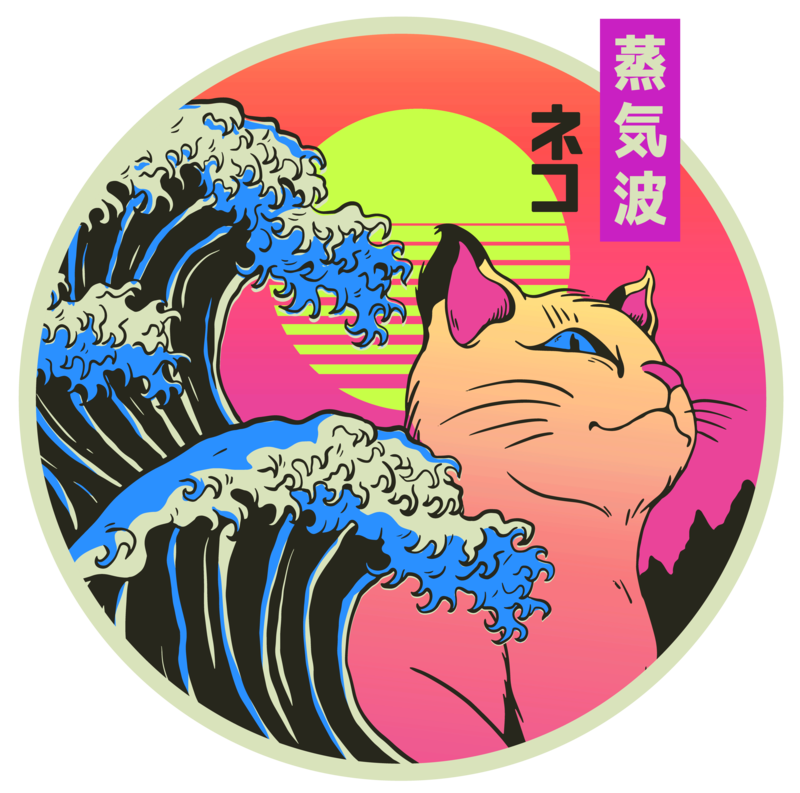 T-shirts: T-shirt avec Vague de Kanagawa et Chaton