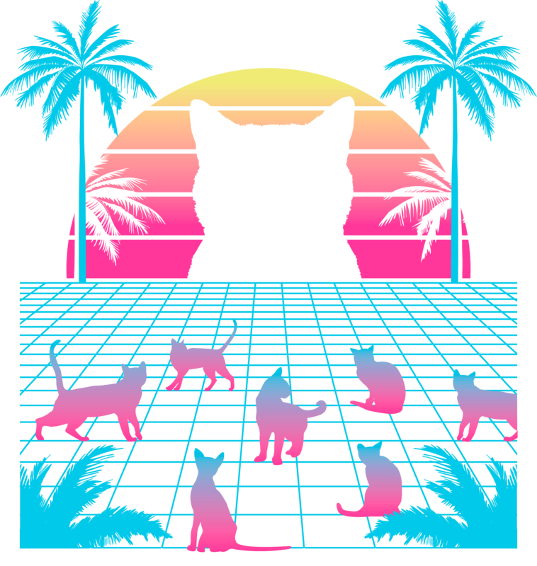 T-shirts: T-shirt Vaporwave avec Chats et Palmiers