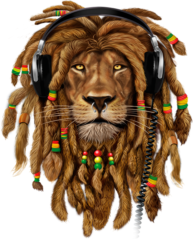 T-shirts: T-shirt lion rastafari avec écouteurs