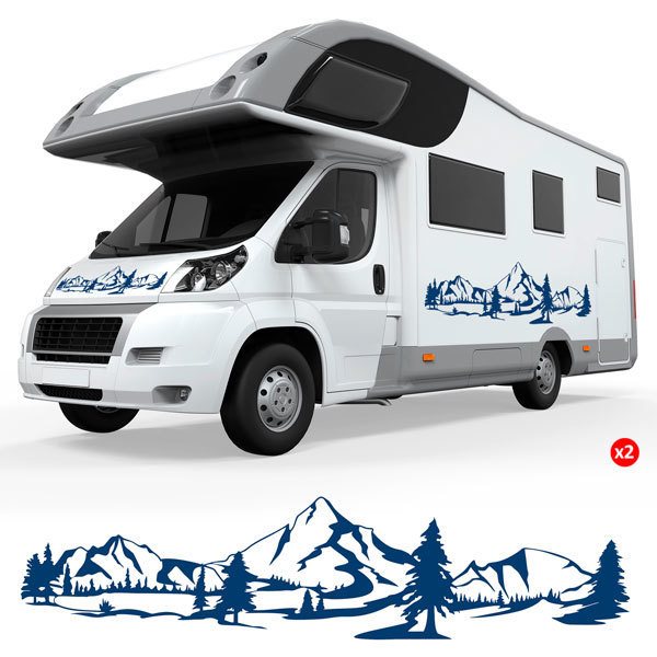Sticker camping-car carte du monde et montagnes - TenStickers