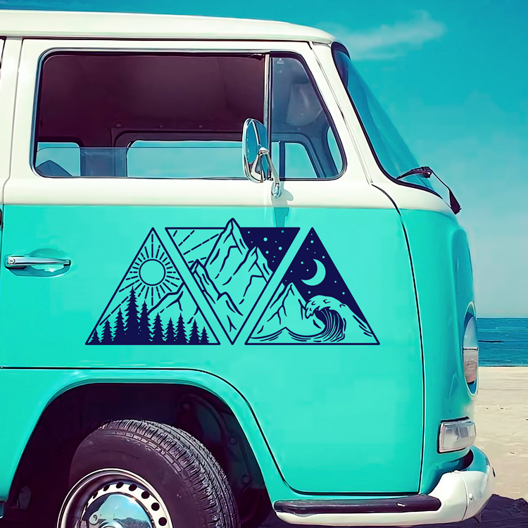 Stickers camping-car: Jour, nuit, montagne et plage